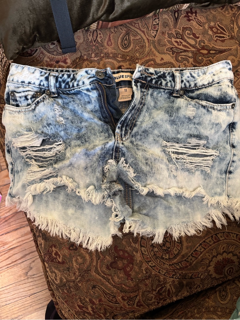 Blue Spice Acid Wash Light Blue Distressed Denim Shorts